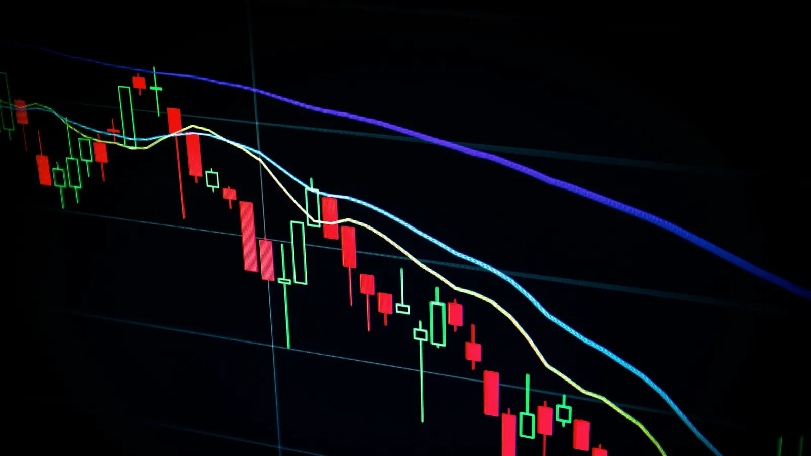 Candlestick chart glowing on a trading screen